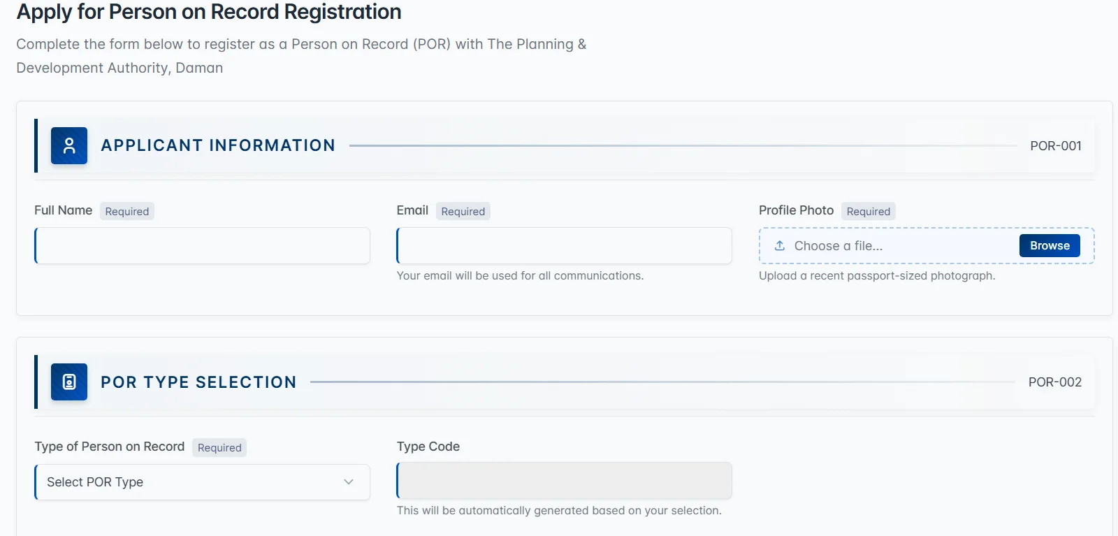 fill POR application form